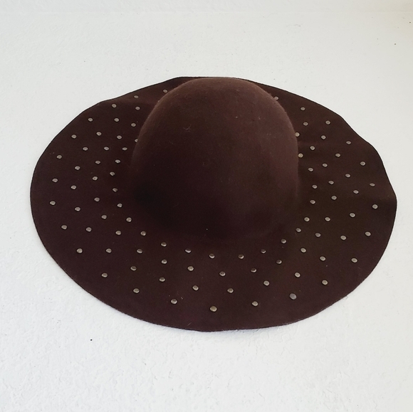 Tahari Chocolate Brown Studded Floppy 100% Wool Hat - Picture 7 of 8